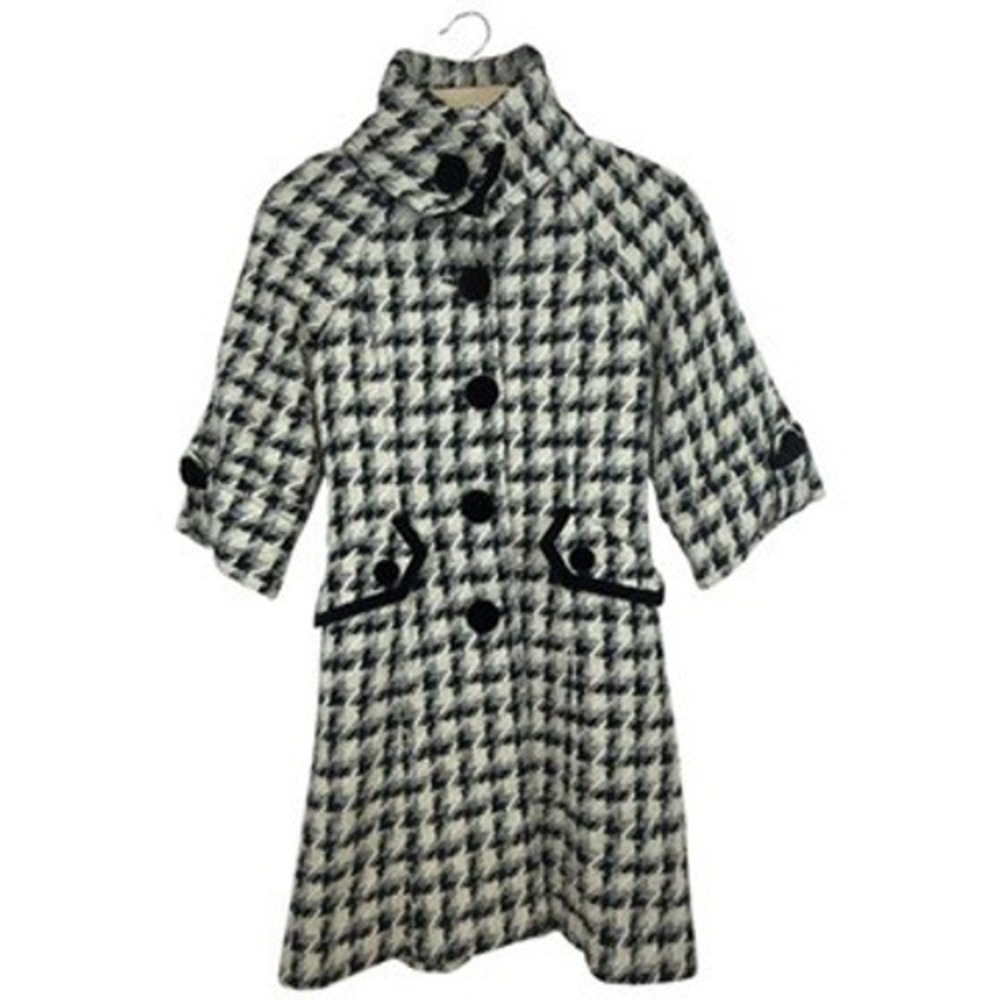 EGOIST Houndstooth Wool Mohair A-Line Coat 3/4‎ Sleeve Oversized Buttons M